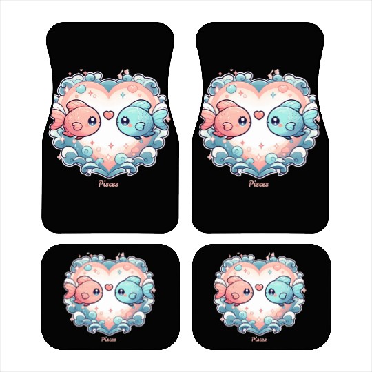 Celestial Pisces Love Heart Illustration Car Mats