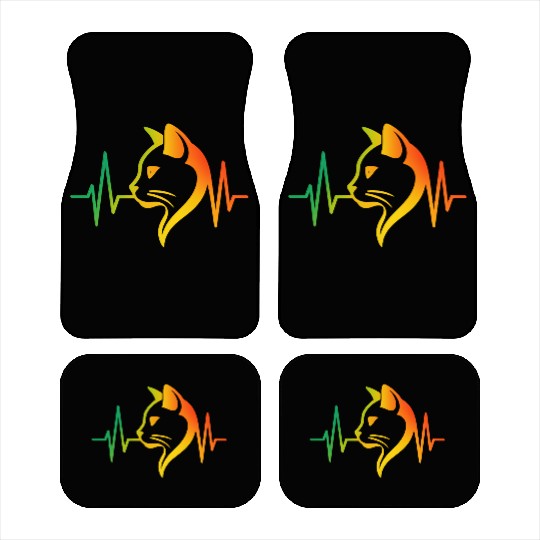 Cool Neon Cat with Glasses and Heartbeat Line Car Mats