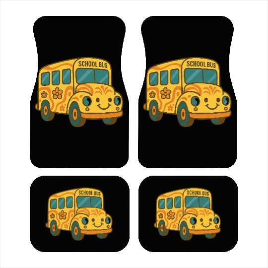 Cute Yellow School Bus Back to School Fun Car Mats