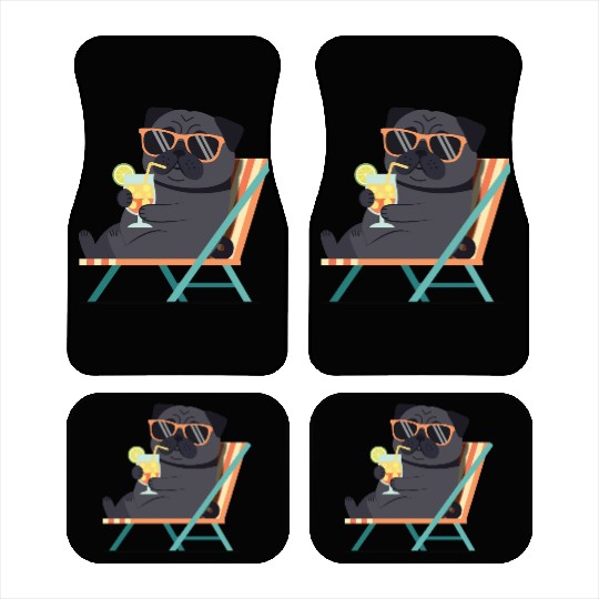 Chill Pug with Sunglasses and Lemonade Car Mats