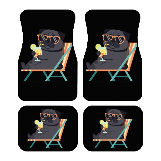 Chill Pug with Sunglasses and Lemonade Car Mats