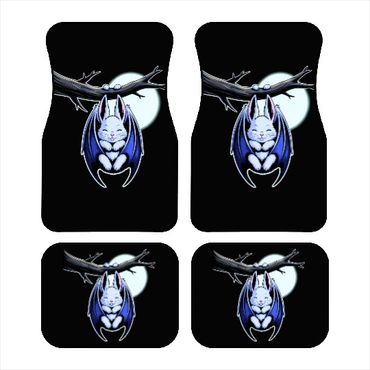 Spooky Cute Kawaii Vampire Bat Bunny and Moon  Car Mats
