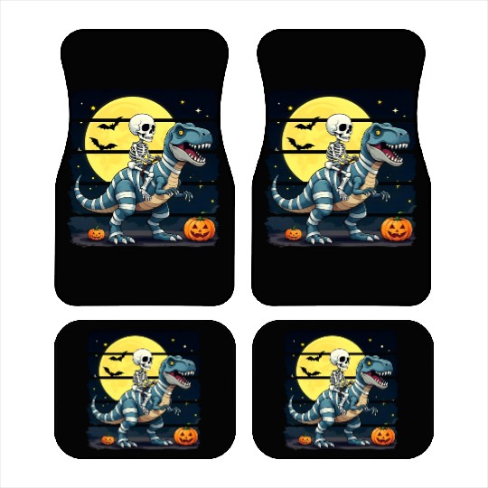 Skeleton Riding Mummy Dinosaur Funny Halloween Car Mats