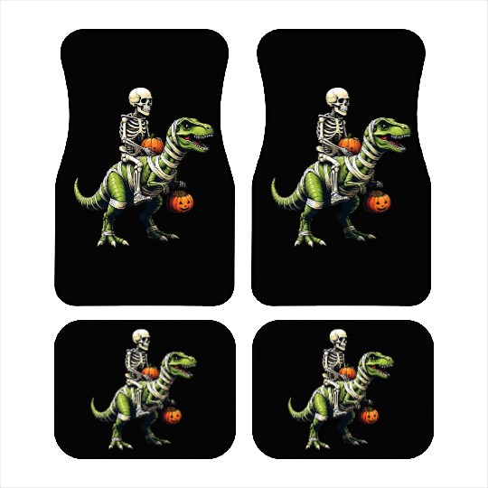 Skeleton Riding Mummy Dinosaur Funny Halloween Car Mats