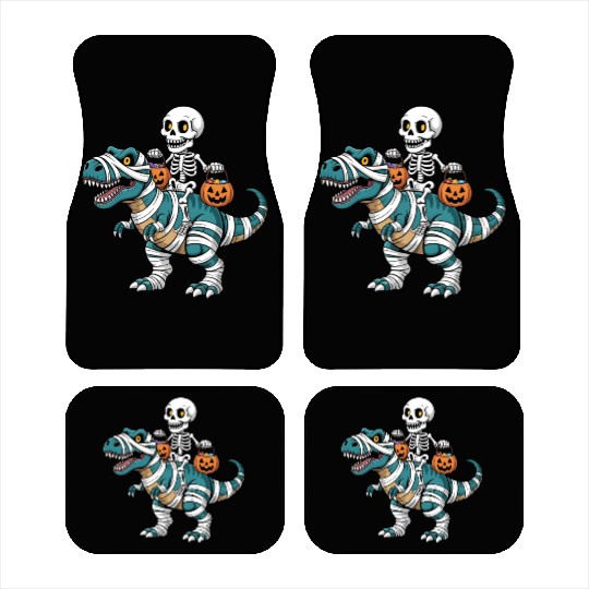 Skeleton Riding Mummy Dinosaur Funny Halloween Car Mats
