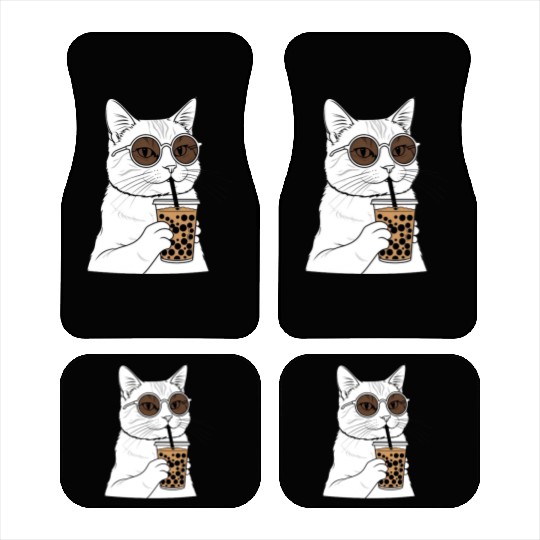 Cool Cat with Bubble Tea and Sunglasses Car Mats