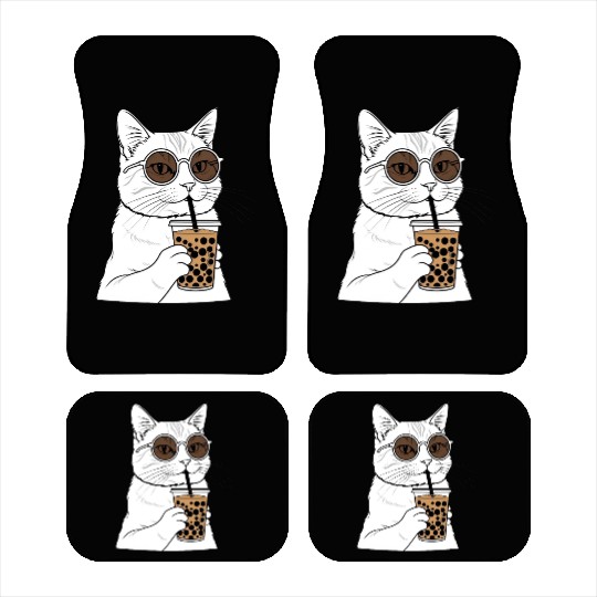 Cool Cat with Bubble Tea and Sunglasses Car Mats