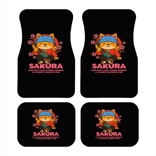 Kawaii Samurai Fox Cherry Blossom Design Car Mats