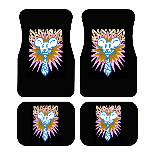 Neon Mouse Head with Radiant Burst Car Mats