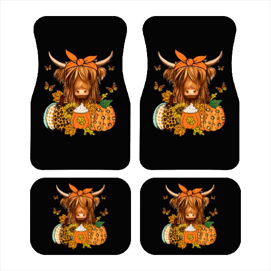 Autumn Highland Cattle with Fall Decor Car Mats