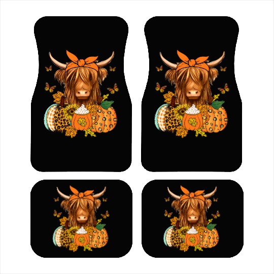 Autumn Highland Cattle with Fall Decor Car Mats