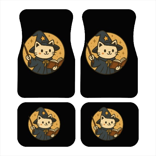 Whimsical Cat Wizard in Starry Night Car Mats
