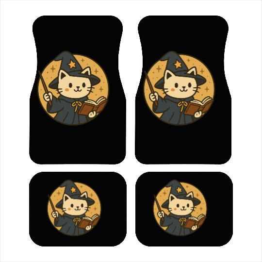Whimsical Cat Wizard in Starry Night Car Mats