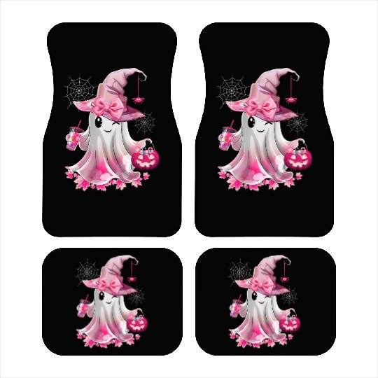 Cute Ghost Drinking Coffee Halloween Ice Coffee Car Mats