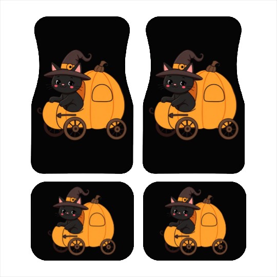 Black Cat in Witch Hat Halloween Design Car Mats