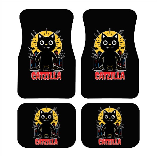 Nighttime City Monster Catzilla Design Car Mats