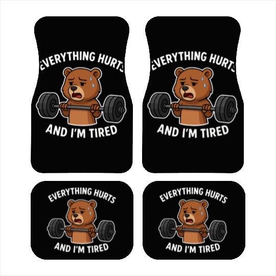 Bear Lifting Weights with Sad Expression Car Mats