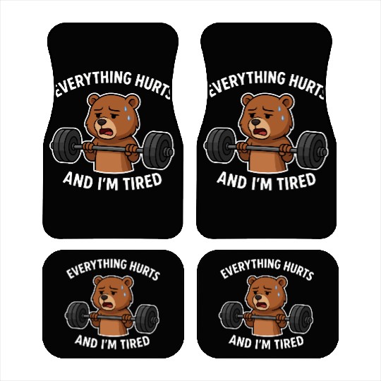 Bear Lifting Weights with Sad Expression Car Mats