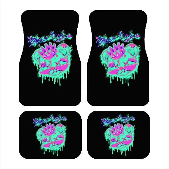Neon Teddy Bear with Crown and Sunglasses Car Mats