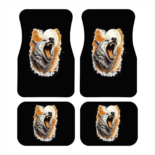 Howling Wolf Under Full Moon Car Mats