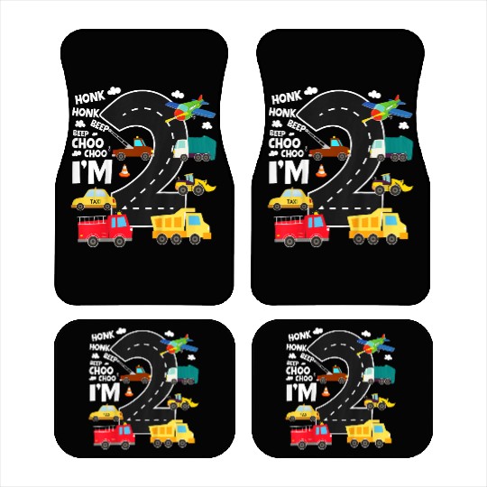 Kids Birthday 2 Traffic Vehicles Number Two Design Car Mats