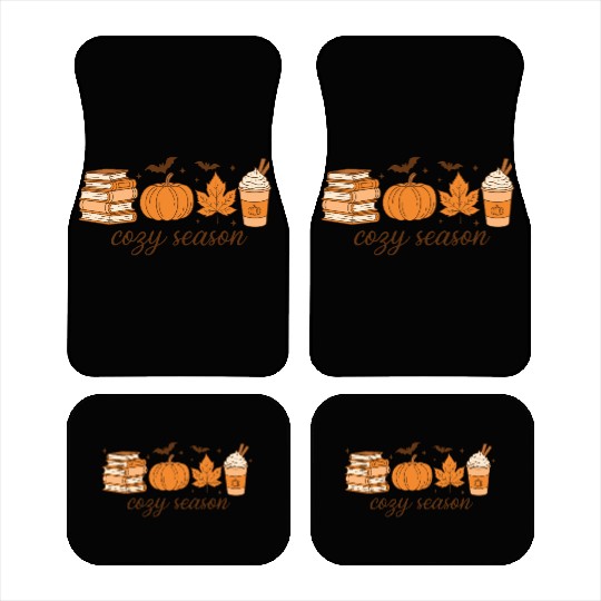 Cozy Season Pumpkin Latte Halloween Books & Leaves Car Mats