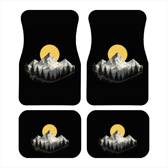 Mountain Silhouette with Full Moon Car Mats