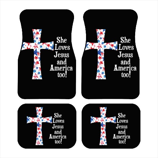 Patriotic Jesus Cross Design Car Mats