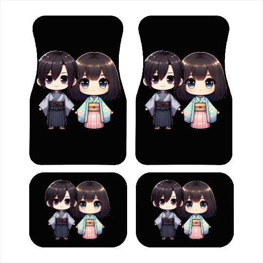 Chibi Kawaii Traditional Kimono Duo Car Mats
