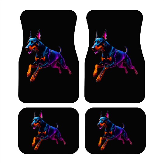 Neon Doberman Running Illustration Car Mats