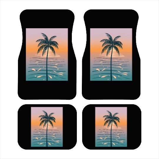 Tropical Sunset Palm Illustration Car Mats
