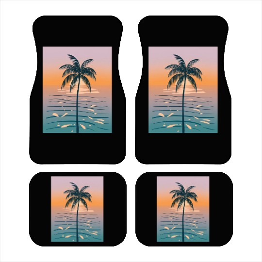 Tropical Sunset Palm Illustration Car Mats