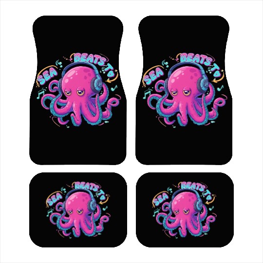 Music Loving Octopus in Vibrant Neon Style Car Mats