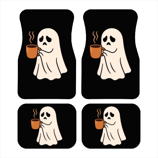 Spooky Ghost with Coffee Mug Design Car Mats