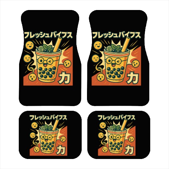 Playful Bubble Tea Illustration Car Mats