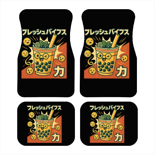 Playful Bubble Tea Illustration Car Mats
