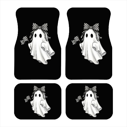 Ghost Boo Checkered Bow Race Day Racing Flag Racer Car Mats