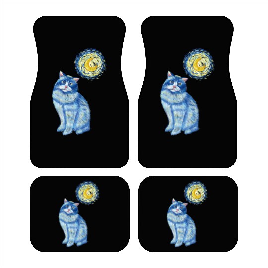 Blue Van Gogh Starry Night Ragdoll Cat Graphic Car Mats