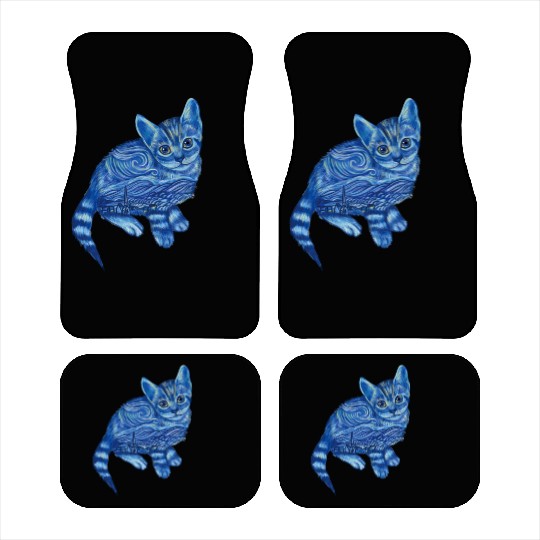 Blue Van Gogh Starry Night Bengal Cat Illustration Car Mats