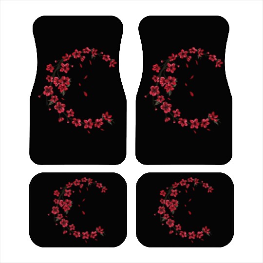 Red Moon Cherry Blossom Sakura Flower Design Car Mats