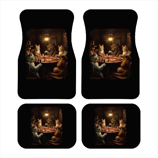 Pop Art Gambling Cat Playing Poker Cards Car Mats