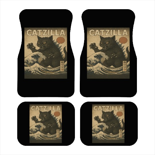 Ukiyo-e Catzilla Retro Japanese Monster Cat Car Mats
