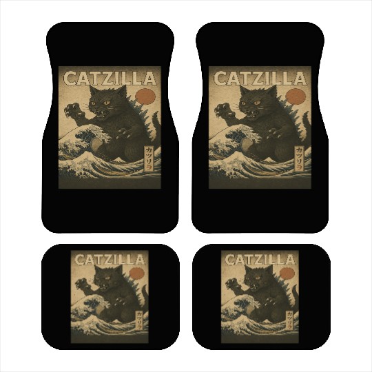 Ukiyo-e Catzilla Retro Japanese Monster Cat Car Mats