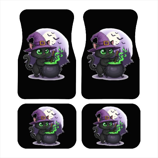 Enchanting Witch Cat Under Full Moon Car Mats