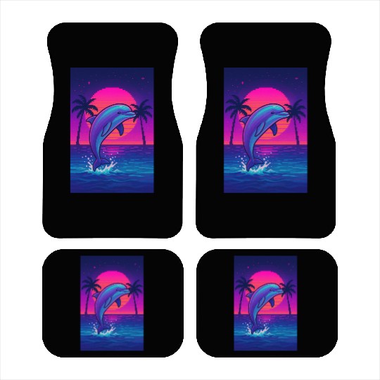 Neon Dolphin Sunset Scene Car Mats