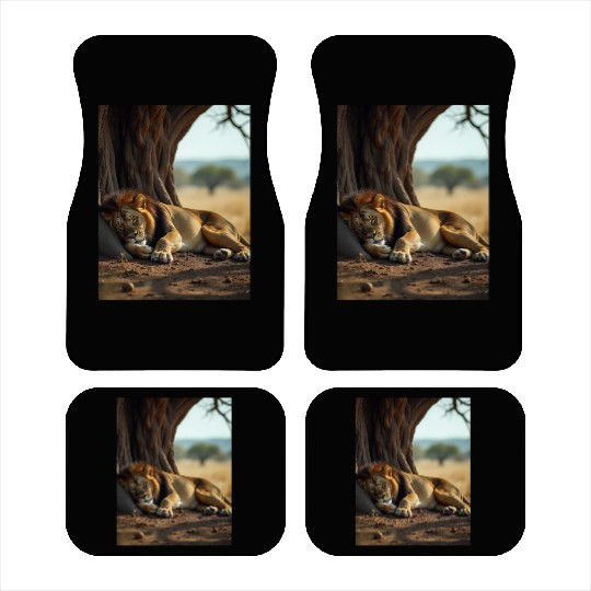 Serene African Lion Resting Scene Car Mats