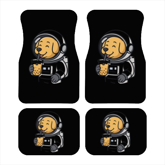 Cute Dog Astronaut Drinking Bubble Tea Car Mats