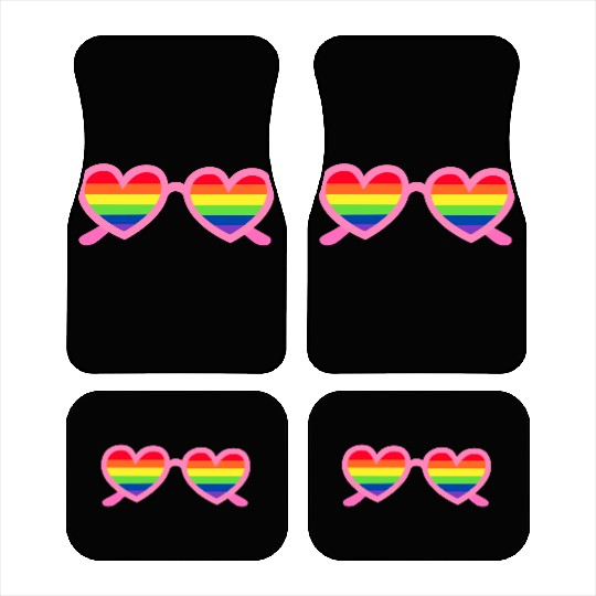 Rainbow Heart Sunglasses LGBTQ Car Mats