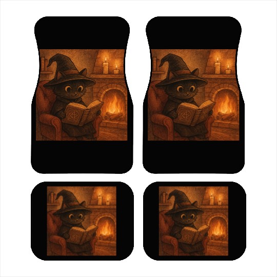 Enchanted Cat Witch by the Fireplace Car Mats
