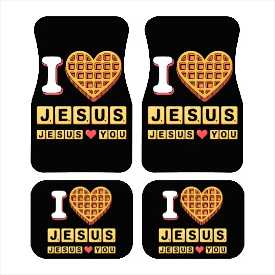 I Love Jesus Christian Breakfast Waffle Heart Car Mats